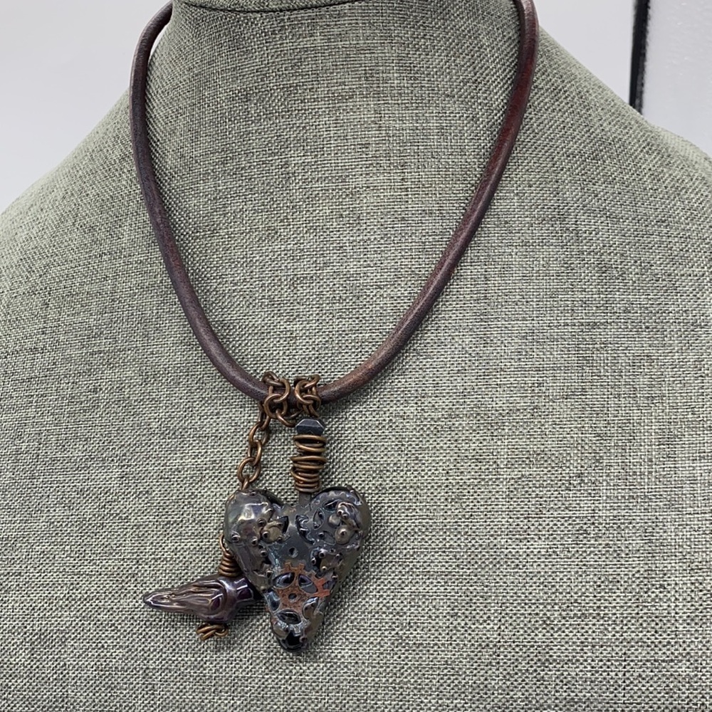Steampunk Heart Pendant Necklace Mixed Media Artisan Jewelry